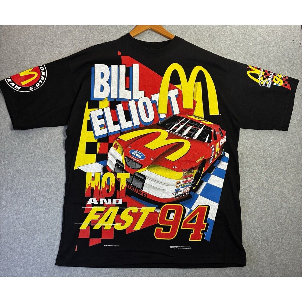 NASCAR Bill Elliott 1997 McDonald’s Racing Shirt Men’s XL Black Made USA